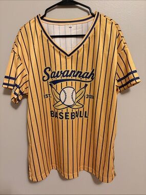 Savannah Yellow Baseball V-Neck Stripe Jersey with Purple Detail
